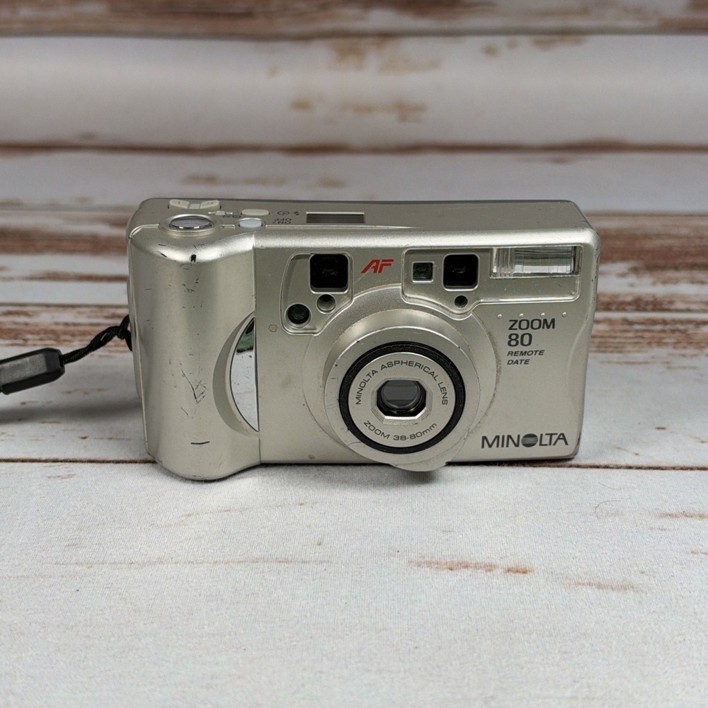 Minolta Zoom 80 Remote Date 35mm Film Camera Point Shoot Silver Tested Works